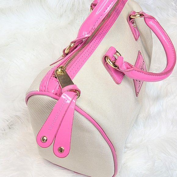 Victoria's Secret Pink and Cream Satchel Bag "Love The Sexist On Earth" NWOT - Picture 3 of 14